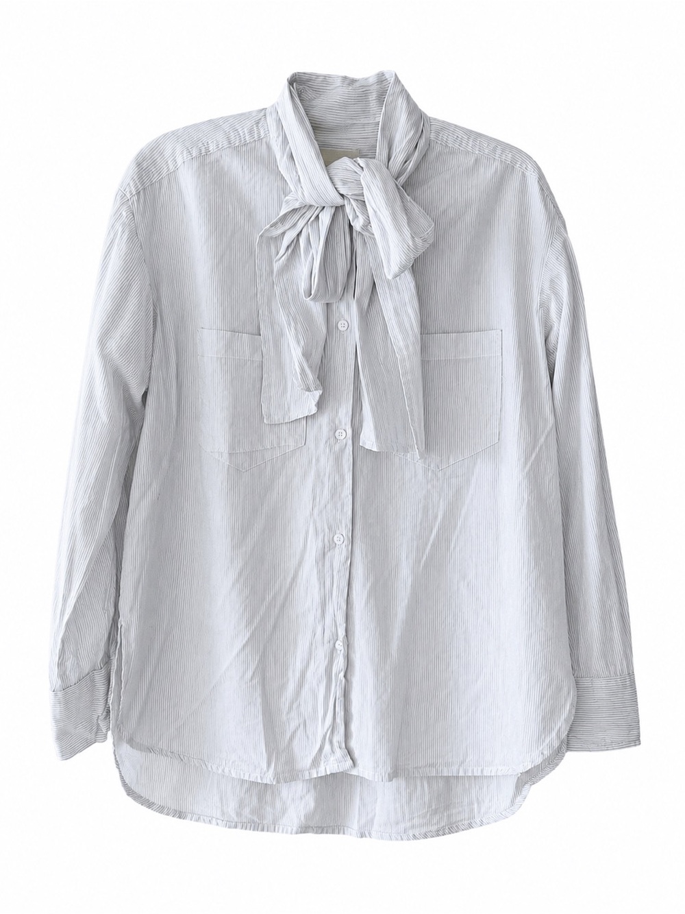 Easy Clothes French Tie-Front Cotton Oversized Striped Blouse size S blue white
